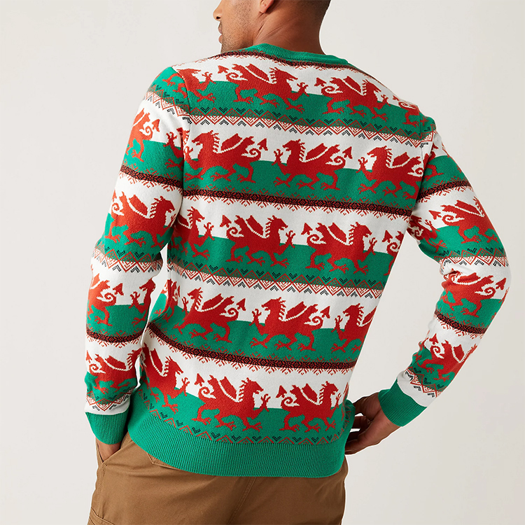 Dragon Pattern Crewneck Knitted Pullover Christmas Jumper