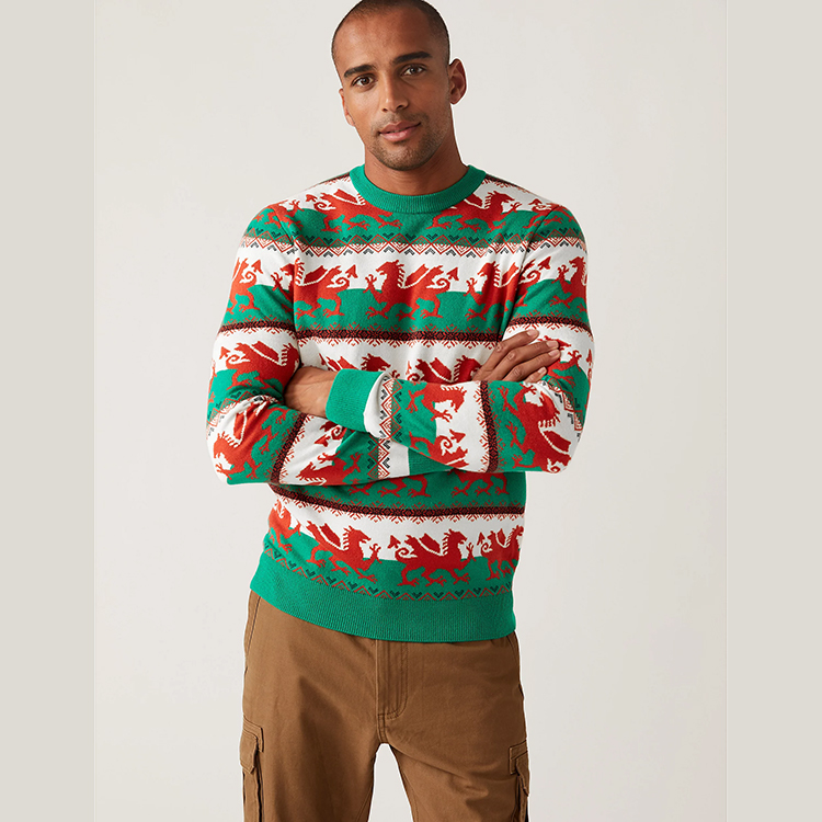 Dragon Pattern Crewneck Knitted Pullover Christmas Jumper