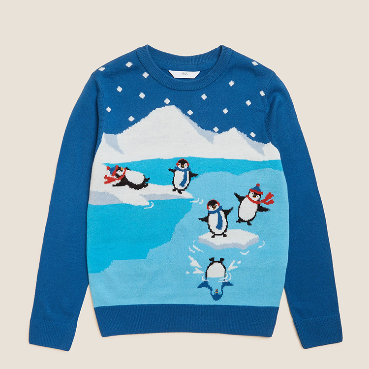 Penguin Jacquard Knit Christmas Sweater