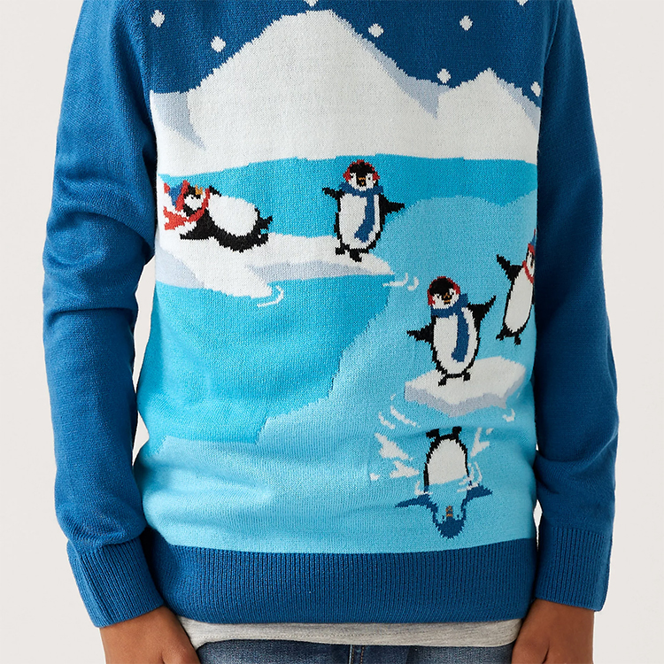 Penguin Jacquard Knit Christmas Sweater