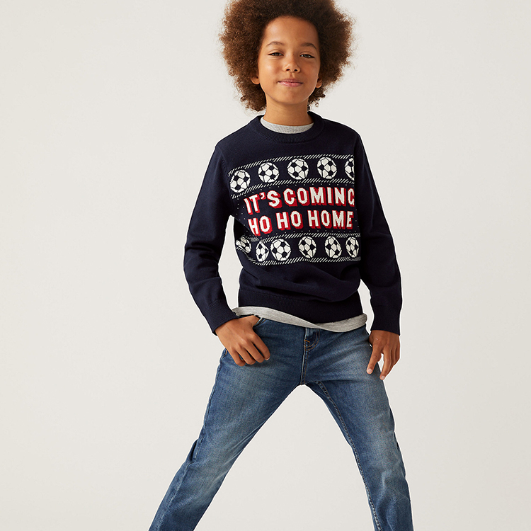 Acrylic Football Crewneck Jacquard Christmas Sweater