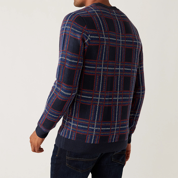 Men Round Neck Square Jacquard Christmas Jumper