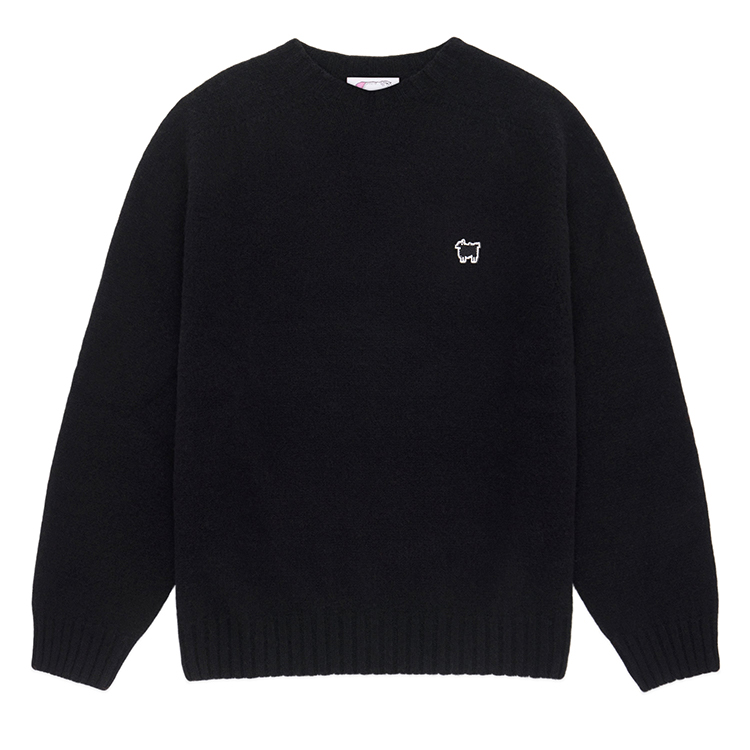 Black Wool Crewneck Unisex Pullover Sweater