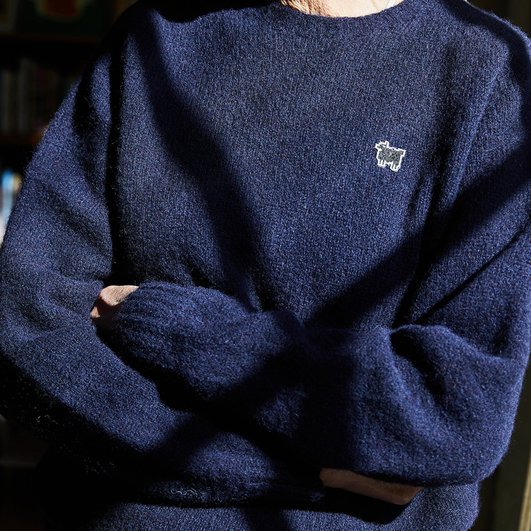 Navy Blue Crewneck Solid Color Sweater