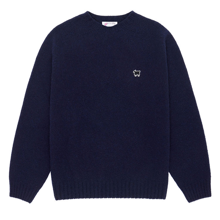 Navy Blue Crewneck Solid Color Sweater