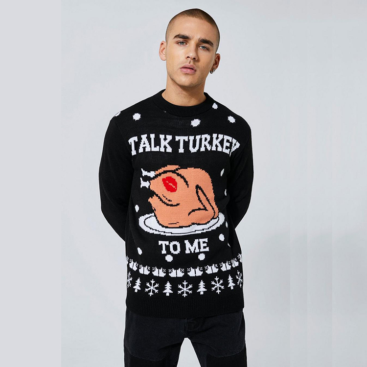 Men's Black Knitted Turkey Thanksgiving Sweater