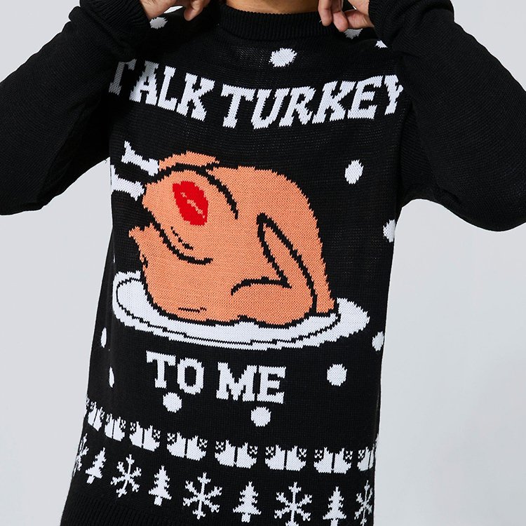 Men's Black Knitted Turkey Thanksgiving Sweater