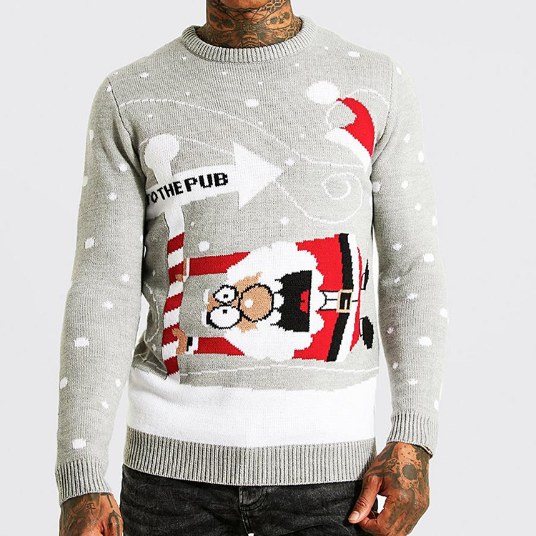 Christmas Grey Knitted Pullover Santa Sweater