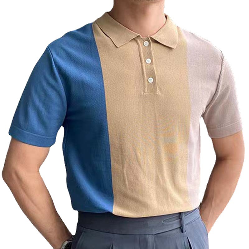 Summer Color Block Men's Knitwear Business Knit Polo Shirt