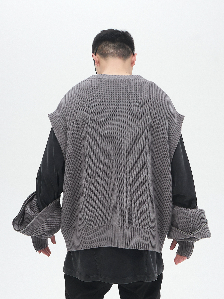 Custom Removable Sleeves Fashion Knit Sweater for Man