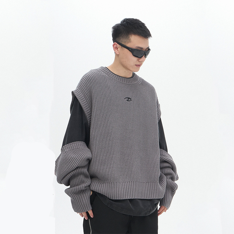 Custom Removable Sleeves Fashion Knit Sweater for Man